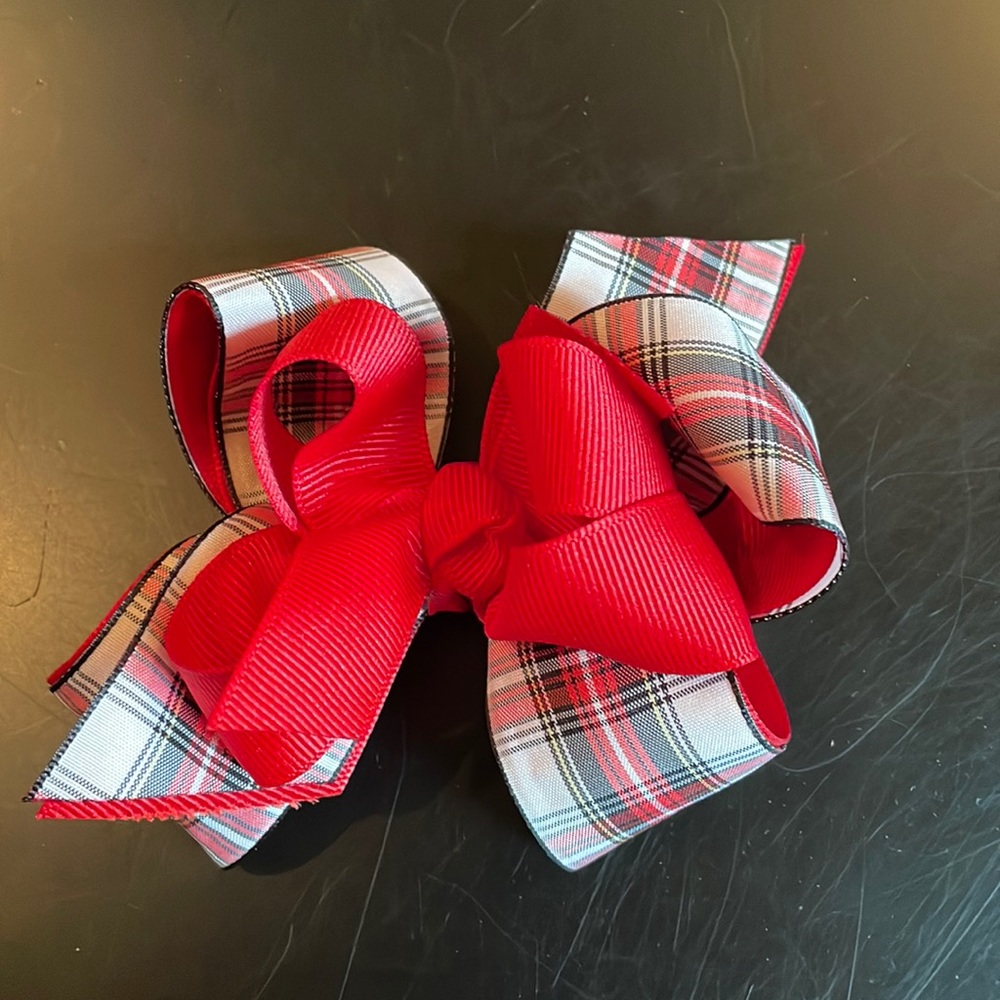 New plaid custom hair bow-red and plaid-love it!